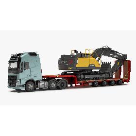 Volvo FH - Broshuis 4-axle semi-low loader Trailer and Tracked Excavator VOLVO EC380El 3D model